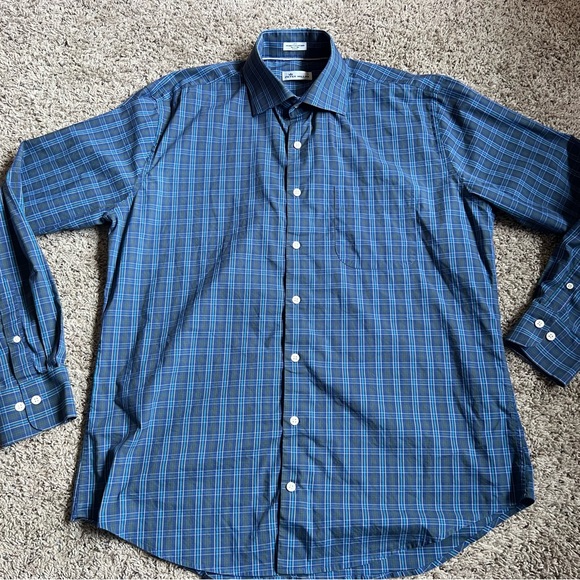 Peter Millar Button Down Shirt Large No Flaws Plaid Blue - Picture 3 of 5